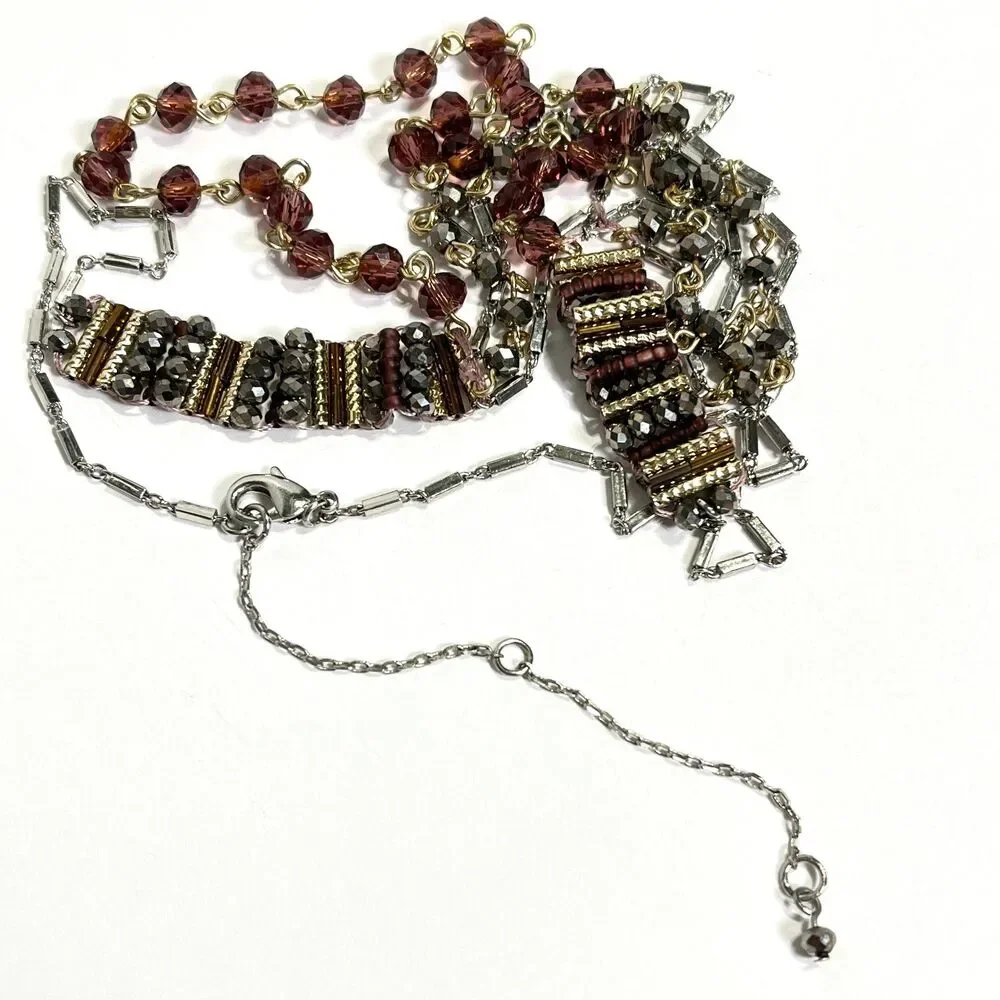 Layered Necklace Faceted Glass Linked Beads Silver Tone Feminine Boho Jewelry